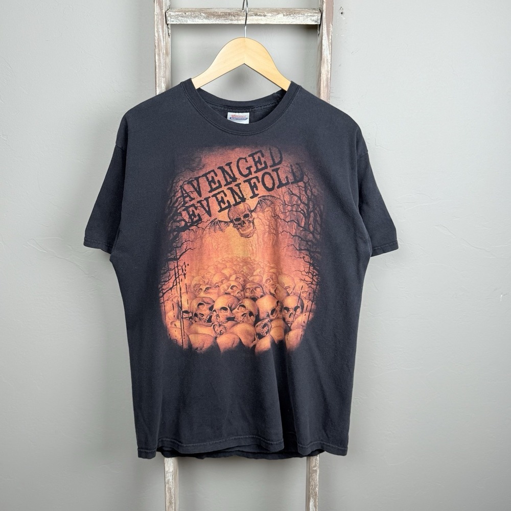Vintage Avenged Sevenfold Black Skull Band Music T Shirt size Large